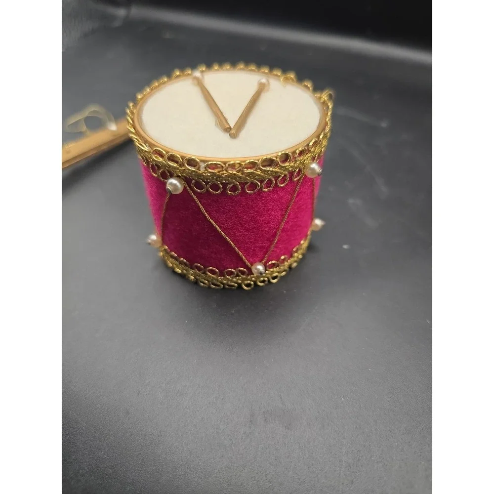 Vintage Handmade Felted Drum Christmas Tree Ornaments Pink  Set of 2 RETRO